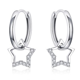 Sterling Silver Star Hoops Earrings for Women Teen Girls Hypoallergenic 5A Cubic Zirconia Cute Earring Christmas Birthday Gifts for Women Teen Girls