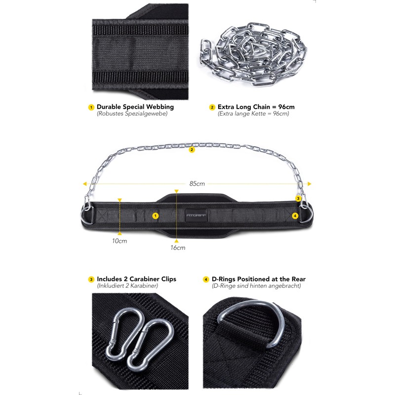 Fitgriff® Dip Belt with Chain + 2 Carabiners, Dip Belt