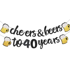 YQWIN 40th Banner 40th Birthday Banner 40th Birthday Party Decorations Cheers to 40 Years Banner Black Glittery 40th Birthday Banner 40th Birthday Party Banner for 40 Years Old Birthday Party Supplies