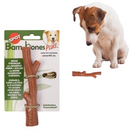 SPOT Bam-Bones Plus Branch -Bamboo Fiber & Nylon, Durable Long Lasting Dog Chew for Aggressive Chewers – Great Toy for Adult Dogs & Teething Puppies Under 60lbs, Non-Splintering, 5.75in, Beef Flavor