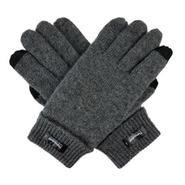 BRUCERIVER Men Pure Wool Knitted Gloves with Thinsulate Lining Size S/M (Grey Touchscreen)