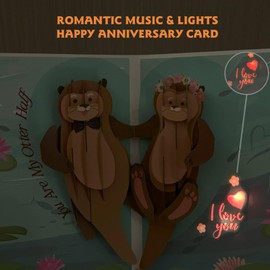 Wedding Anniversary Card, 1st/ 10th /20th/30th/40th/50th/60th Wedding Anniversary Cards with Music and Lights for Mr&Mrs, Wife, Couple, Pop Up Otter Couple Card for Valentine's Day, Birthday Card