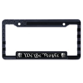 American Flag License Plate Frame Tag Bracket with 3D Raised Stars and Stripes. (We The People) (AF_Dome)