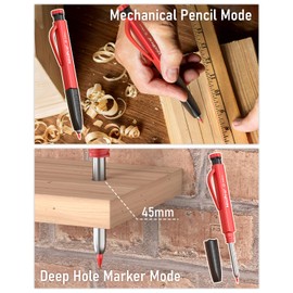 Nicpro 2 Pack Carpenter Pencil Set with Sharpener & Finger Grip, Mechanical Woodworking Pencils with 26 Refills (Red, Black, Yellow), Deep Hole Marker Heavy Duty Construction Pencils - With Case