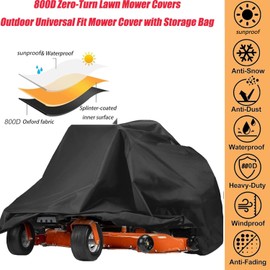 Zero Turn Lawn Mower Cover,Fade Resistant Lawnmower Covers for Outdoor,800D Heavy Duty Oxford Zero-Turn Lawn Mower Covers with Adjustable Webbing Buckle Bottom Elastic Band(79" L X 46" W X 55" )