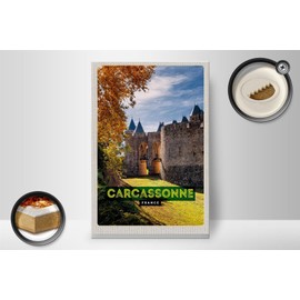 FEMER Holzschild Reise 20x30cm Carcassonne France Reiseziel Urlaub