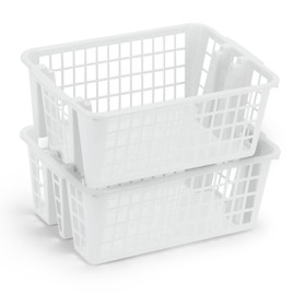 DecorRack Plastic Storage Basket, 13L Bathroom Storage Organizer Bin for Laundry Closet, Pantry or Office with Built In Handles, White (2 Pack)