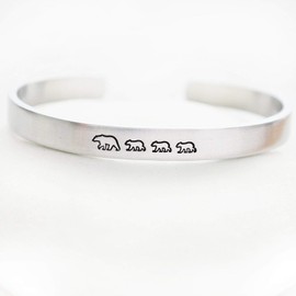 Mama Bear Bracelet with 3 Cubs Hand Stamped Aluminum Cuff Mother's Day Gift for Women Momma