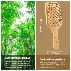 Bambus haarbürste, haarbürste holz, antistatisch, für Männer, Frauen und Kinder, für dickes langes Haar und glattes lockiges Haar, Anti-Frizz-Design, angenehme Kopfhautmassage（Quadrat）