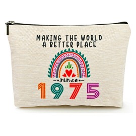 Happy 49th Birthday Gifts for Her Women Makeup Bag, Best 1975 Anniversary 49th Birthday Decorations, 49 Year old and Fabulous Gifts Ideas for Wife, Mom, Mothers Day, Christmas Cosmetic Travel Pouch