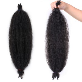 Leeven 20 Inch Springy Afro Kinky Hair Extensions for Braiding 8 Packs Pre Fluffed Popping Twist for Crochet Locs 10 Strands / Pack Black Marley Braiding Hair /1B#