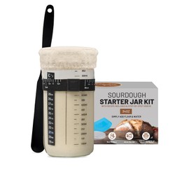 Sourdough Starter Jar-34 oz Wide Mouth Large Glass Container with 9 Essential Tools-Extra Thermometer Strips, Breathable Covers and Scrapers Included in Sourdough Starter Kit-Sourdough Jar