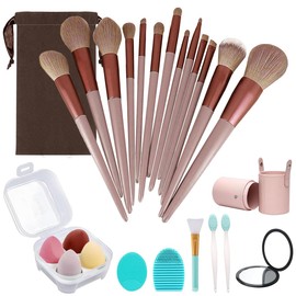 Brochas de Maquillaje Profesional 13 Piezas, Cepillo de cerdas sintéticas de alta calidad que Incluye huevos de esponja, cepillo facial, cepillo labial, espejo y cubo de viaje