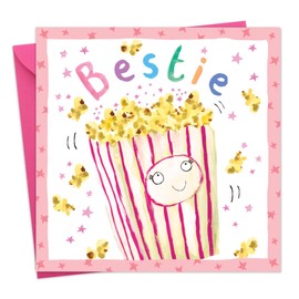 Twizler Bestie Birthday Card for Girls with Cute Popcorn Design - Childrens Birthday Card for Girls - Girls Birthday Card - Girls Card