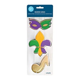 R&M Mardi Gras Cookie Cutter Gift Set. Includes Mardi Gras Mask, Fleur De Lis, and Music Note Cookie Cutter, 3-Piece Set, Silver