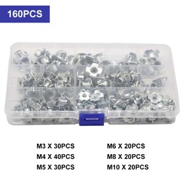 Drive-in Nuts, Flare Nuts, Four Prong Nuts, Pack of 160 Drive-In Nuts, Suitable for Wooden Furniture, Pipes, Construction, Sheet Metal, Timber, Climbing Walls, Galvanised