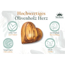 Stilux Set of 2 Heart Worry Stones Made of Beautiful Grained Olive Wood 7 cm Lucky Charm Decorative Wooden Heart Wedding Anniversary Valentine's Day Christmas Decoration Wedding Decoration