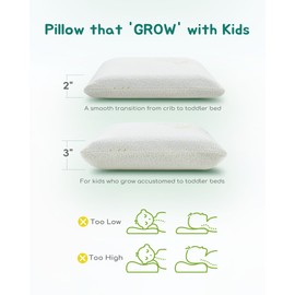 ATTABABY Toddler Pillow, Adjustable Memory Foam Small Pillow for Toddler 2 Years & Above, 13” x 18” Mini Size for Kid Sleeping, Napping or Traveling, Washable No Zipper Pillowcase, Green