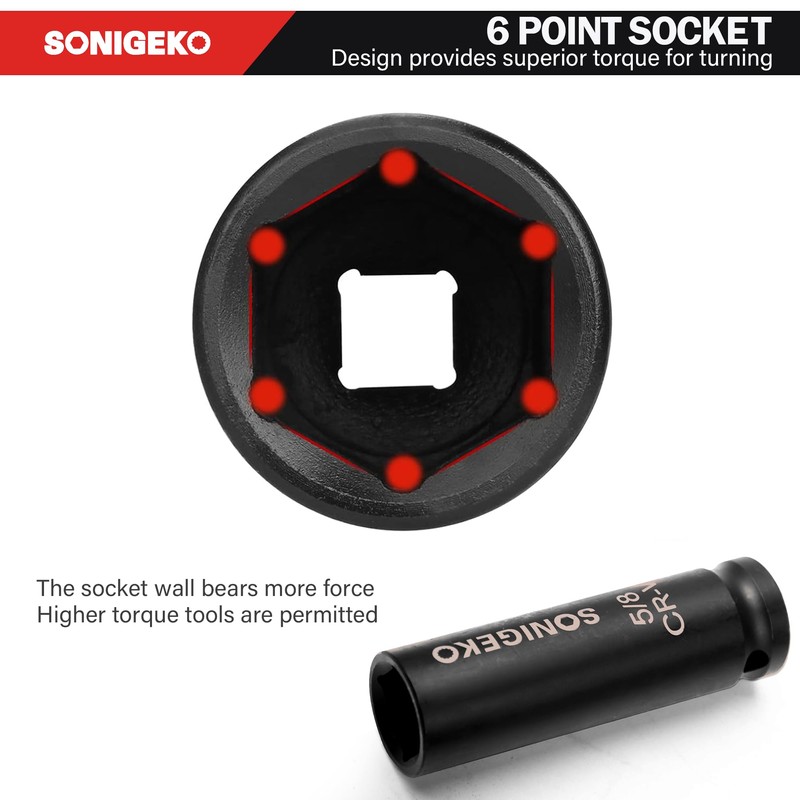 SONIGEKO 29-Piece 1/2" Drive Impact Socket Set - 6 Point
