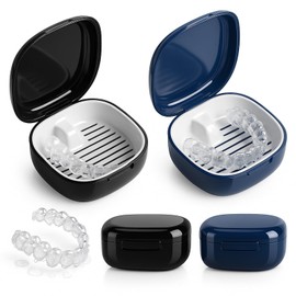 Lofez Dental Splint Box, Portable Denture Box with Removable Soaking Basket - for Storage and Cleaning Dentures, Suitable for All Ages (Black & Dark Blue)