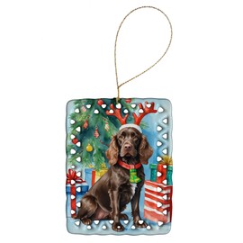 Caroline's Treasures Boykin Spaniel Christmas Reindeer Porcelain Ornament Christmas Tree Hanging Decorations for Home Christmas Holiday, Rectangle, Gift, Multicolor
