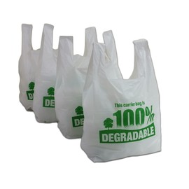 MSDS-SOLUTIONZ 100% Degradable Eco-Friendly White Vest Strong Plastic Carrier Bags 13"x19"x23" Large with Green Print (100)