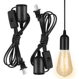 Gadpiparty 2 Pcs Pendant Light Cord Extension Cord with E26 E27 Light Bulb Socket Plug in Hanging Light Kit 9.8 FT Lamp Cord with On/Off Switch, Socket Rings for Living Room Bedroom, Black
