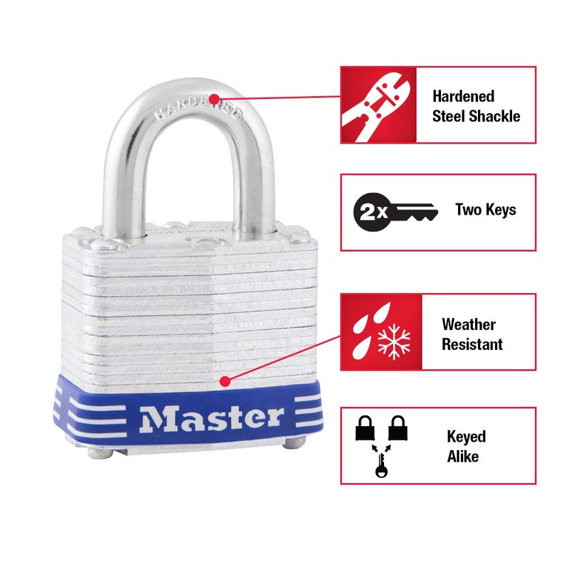Master Lock 5T Outdoor Padlock with Key, 2 Pack Keyed-Alike,