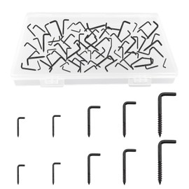 UFURMATE Screw in Hooks, 120Pcs 5 Sizes L Shaped Hooks Shouldered Dresser Cup Hooks Right Angle Hooks Self Tapping Screw Hooks for Indoor and Outdoor Hanging (Black)