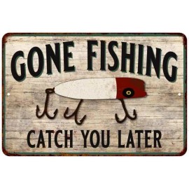 Chico Creek Signs Gone Fishing Sign Vintage Look Chic Distressed Cabin Lake Hunting 108120020122 - 8" x 12" - Standard