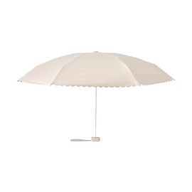 Francfranc Flanc Blackout Compact Scalloped Folding Umbrella, 18.5 inches (47 cm) (For Rain or Shine), light beige