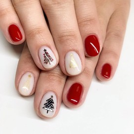 LBPEPAMZ Christmas Press on Nails Short Square Fake Nails with Colorful Xmas Tree Designs White Red Full Cover Glossy Acrylic Nails False Nails Solid Color Winter Stick on Nails for Women Decor 24Pcs