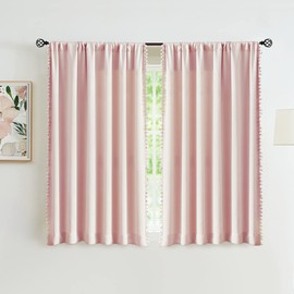Pink Half-Blackout Curtains 54" Pink Pompoms Curtain Panels for Nursery Room Darkening Thermal Curtain Drapes for Baby Girls Rod Pocket 2pcs