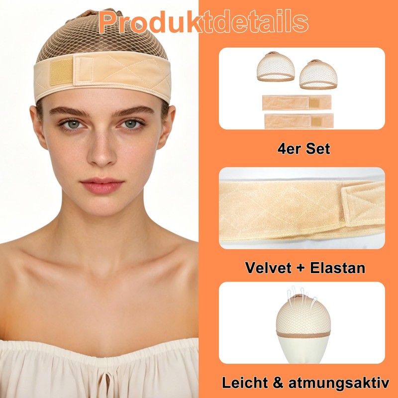 Set of 4 Wig Accessories Set, Wig Cap and Elastic
