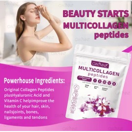 Gwynne Multicollagen Peptides Polvo 1lb 453.6g,con Biotina,vitamin C Y Hyaluronic Acid,apoya La Salud Del Cabello, La Piel Y Las Articulaciones