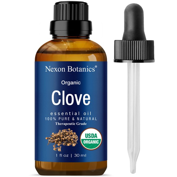 Organic Clove Essential Oil 30 ml - Pure, Undiluted Clove Oil for Tooth Ache Ease - Soothes Sore Muscles - Clove Bud Essential Oil for Teeth, Gums, Toothache, Skin Use and Hair Care - Nexon Botanics
