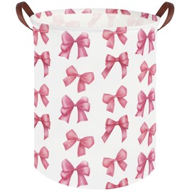 FXOCSHE Bow laundry basket for girls,Nursery Hamper,Pink Laundry Hamper,Waterproof collapsible canvas laundry basket for girls,Pink Girls Laundry Basket,Living Room Decor(Bowknot)
