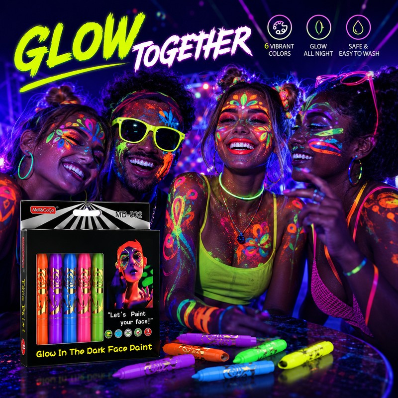 6-Color Glow Face & Body Paint Set for Parties –