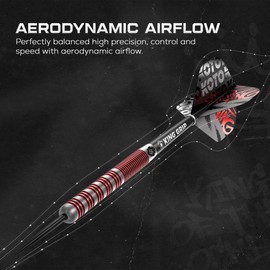 KOTO Tribute Darts 14 G, Silver & Red, Darts Set Including 3 Barrels, Flights + Shafts & Dart Wallet, Fixed Ring Grip