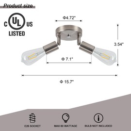 Edzemuwa Semi Flush Mount Ceiling Light Matte Brushed Nickel with E26 Base Modern Chandelier for Farmhouse Kitchen Dining Room Bedroom Study Living Room