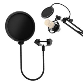 Pop Protection, Microphone Pop Filter, Microphone Pop Protection, Windproof, Mic Pop Filter, with 360° Flexible Gooseneck, for Studio, Recording, Black