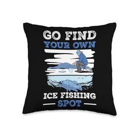 Ice Fishing Reel and Rod Combon Ice Fisher Fisherman Accessories for Men Fisher Ice Fishing Throw Pillow, 16x16, Multicolor