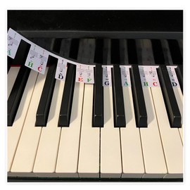 Soundman Abnehmbare Notenetiketten/Etiketten für Klaviertasten/Klavierführer/Notenstreifen mit deutschen Notenbezeichnungen (C-D-E-F-G-A-H) zum Auflegen (kein Aufkleben nötig) + Klavierlehrgang