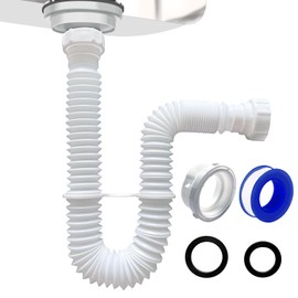 VIVIDA Flexible Sink Drain Pipe, 1-1/2" Expandable Flexible P Trap Drain Pipe, 11"-31.5" Sink P Trap for Bathroom & Kitchen, 1-1/4" Adapter Included, White, 1 PACK