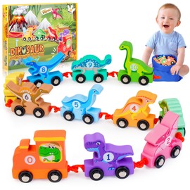 HappyGoLucky Toys for 1 2 3 Year Old Boys, Toddler Toys 1st Birthday Gifts for Boy Dinosaur Wooden Train Set for Boys Girls Toys Age 1 2 3 Educational Montessori Toys 1 2 3 Year Old Boy Toys Gifts