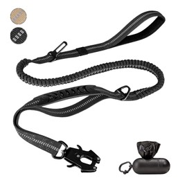 LEOSASA Tactical Heavy Duty Dog Leash - Two Handles Harness, Explosion-Proof PunchLeash, Multi-Functional Lead for Out Door Walking Training Medium Large Dog, Black