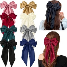 Lazos de Satén 8pcs, lazos Grandes de Satén para el Cabello, Clips Pelo Gigantes con Lazo Largo y Sedoso para Moños, Accesorios de Lazo para Mujeres y Niñas (8PCS)