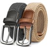 KEMISANT Men's Golf Belt 2 Pack-Braided Woven Stretch Belt for Gift Men Casual Jeans Sports Work 1 3/8"(Beige/Dark Gray,42"-46" Waist Adjustable)