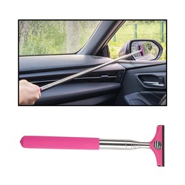 KHGUZ Car Rearview Mirror Wiper, Retractable Vehicle Side Mirror Glass Squeegee, Portable Auto Water Cleaning Tool with Telescopic Long Rod, Universal for SUV, Sedan, Truck (Pink/Flag)