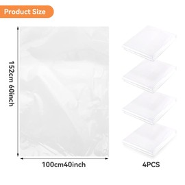 xolear Pack of 4 Plastic Bags 100 x 152 cm, Extra Large Gaint Transparent Plastic, Extra Large Storage Bags, Reusable Plastic Bags for Dustproof, Luggage, Blanket